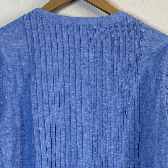 Vineyard Vines Blue Chambray Linen Blend Pintuck 3/4 Split Neck Cover Up Dress - Picture 8 of 12